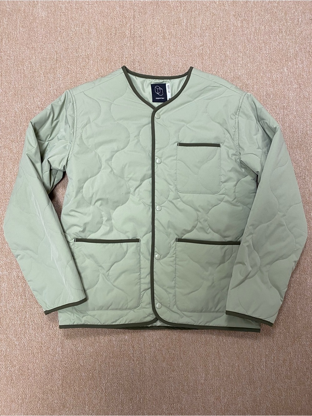 Original Use Light Sage Quilted Shirt Jacket with Olive Trim